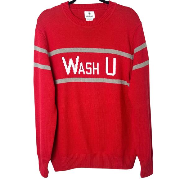 Hillflint Wash U Crewneck Knit Gameday Sweater Red Gray White Sz L - Picture 1 of 10